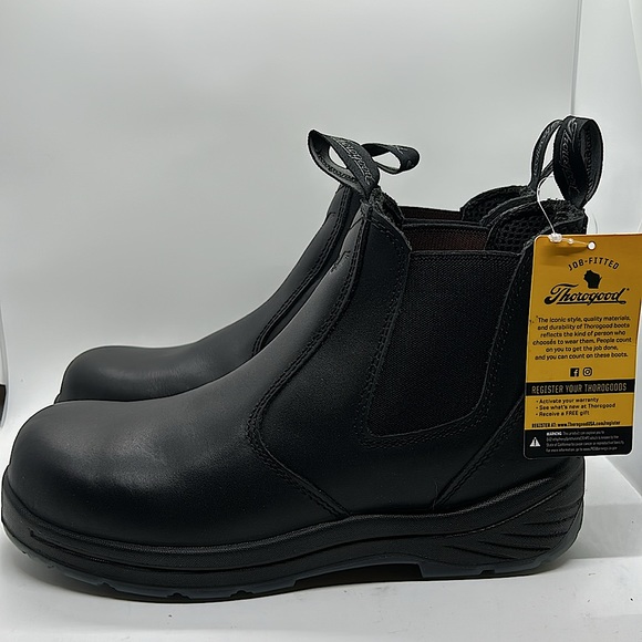 Thorogood Job Fitted NIB Black Leather Work Boots Shoes **Size 9.5** - Picture 4 of 6
